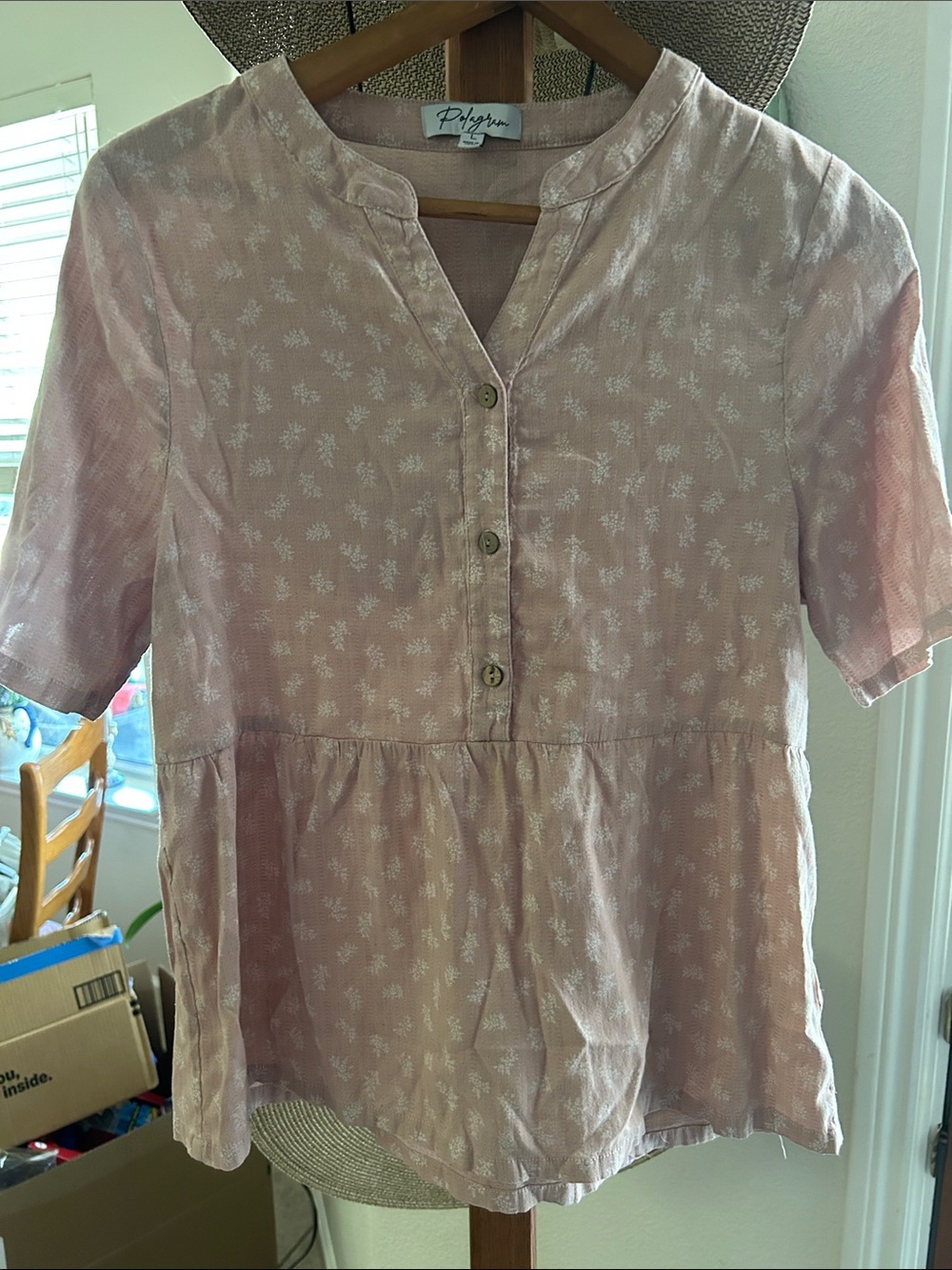 Polagram Dusty Pink Floral Peplum Button Top